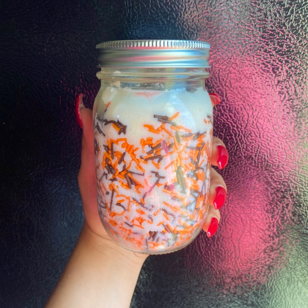 Artisan crafted pumpkin spice sprinkle candle